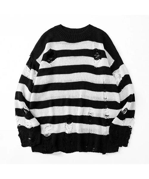 /WARAIJOGO/ダメージ加工オーバーサイズボーダーニット（ニット/セーター）｜WARAIJOGO（ワライジョウゴ）