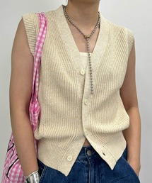 2サイズ展開》透かし編みVネックニットベスト | SHENERY