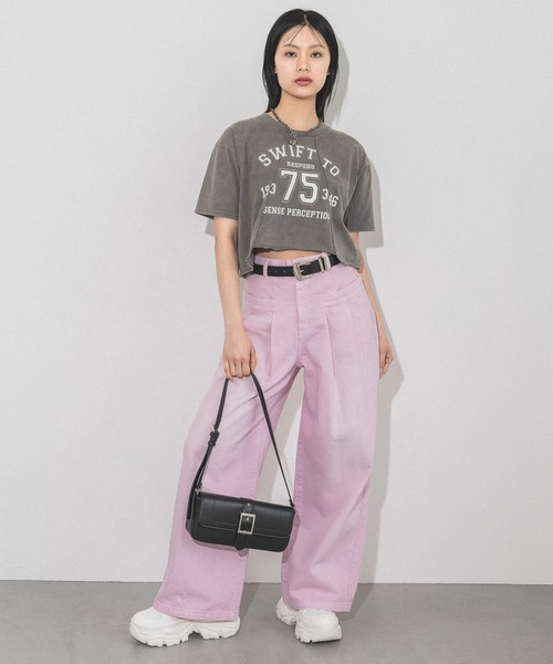 PAGEBOY（ページボーイ）の「リメイクライクカレッジショート（Tシャツ/カットソー・レディース・オフホワイト/チェリーピンク/ブラック・FREE）」の9枚目の写真