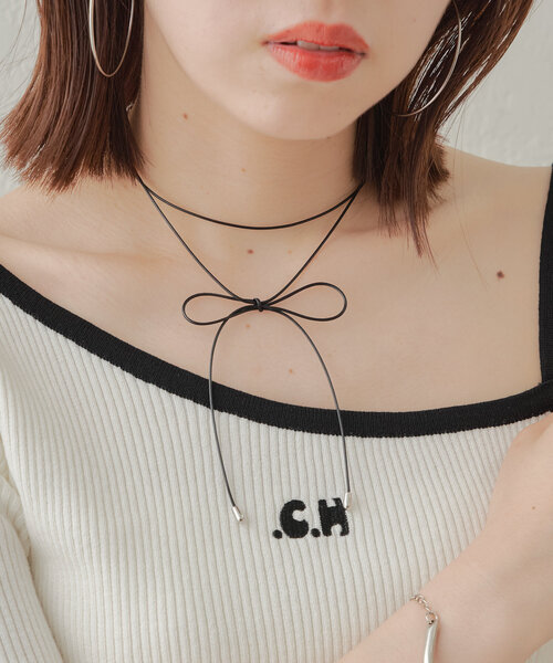 Chico(チコ)の「【再販開始!】リボンコードチョーカー(ネックレス・レディース・ブラック/ホワイト・FREE)」の6枚目の写真