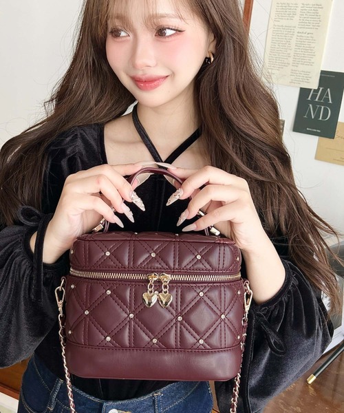pium ビジューキルティングバニティバッグ ピンク ビジューキルティングバニティバッグ – pium