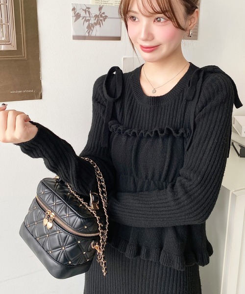 moment+（モーメントプラス）の「ハートチャームビジューキルティングバニティバッグ（ショルダーバッグ・レディース・ピンク/ブラック/アイボリー/ボルドー・FREE）」の18枚目の写真