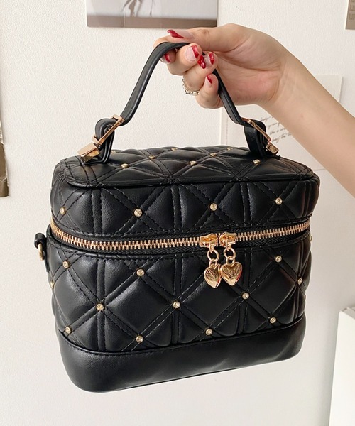 セール】ハートチャームビジューキルティングバニティバッグ