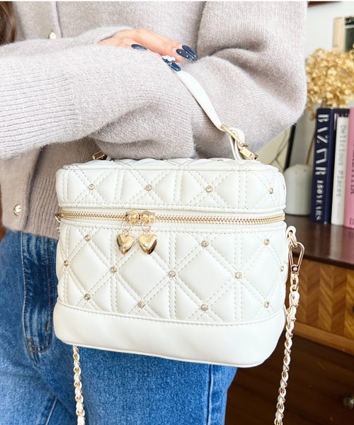 ハートチャームビジューキルティングバニティバッグ（ショルダー