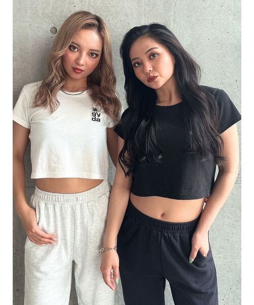 GYDA（ジェイダ）の「PalmTree Square gyda ワッペンショートトップス（Tシャツ/カットソー・レディース・ブラック/オフホワイト/グリーン/レッド・FREE）」の6枚目の写真
