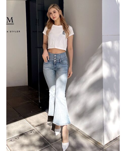 GYDA（ジェイダ）の「PalmTree Square gyda ワッペンショートトップス（Tシャツ/カットソー・レディース・ブラック/オフホワイト/グリーン/レッド・FREE）」の16枚目の写真