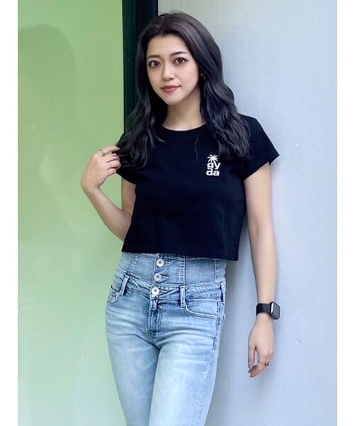 GYDA（ジェイダ）の「PalmTree Square gyda ワッペンショートトップス（Tシャツ/カットソー・レディース・ブラック/オフホワイト/グリーン/レッド・FREE）」の18枚目の写真