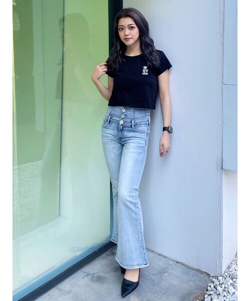 GYDA（ジェイダ）の「PalmTree Square gyda ワッペンショートトップス（Tシャツ/カットソー・レディース・ブラック/オフホワイト/グリーン/レッド・FREE）」の12枚目の写真