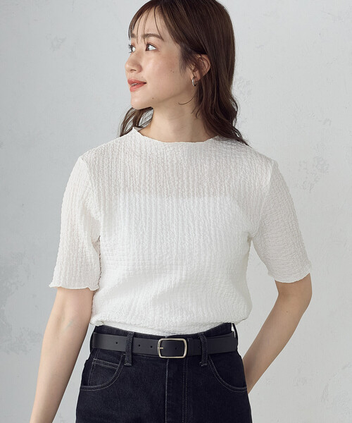 COMME CA ISM(コムサイズム)の「シャーリング ボトルネックカットソー(Tシャツ/カットソー・レディース・ホワイト/ブラック・MEDIUM/LARGE)」の2枚目の写真