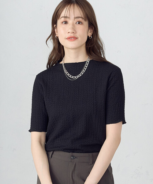 COMME CA ISM(コムサイズム)の「シャーリング ボトルネックカットソー(Tシャツ/カットソー・レディース・ホワイト/ブラック・MEDIUM/LARGE)」の1枚目の写真