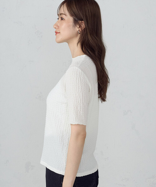 COMME CA ISM(コムサイズム)の「シャーリング ボトルネックカットソー(Tシャツ/カットソー・レディース・ホワイト/ブラック・MEDIUM/LARGE)」の4枚目の写真