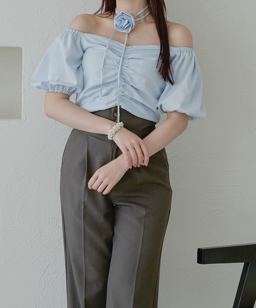 ORUGE Flower Tulle blouse オフホワイト 半袖ブラウス ORUGE Flower Tulle blouse オフホワイト 半袖ブラウス