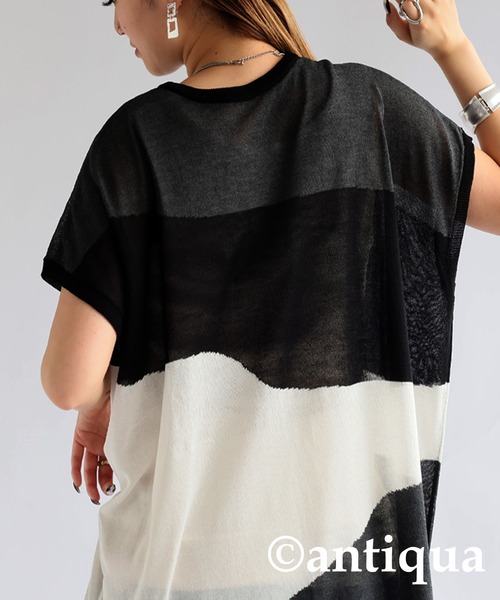 antiqua(アンティカ)の「麻タッチシアートップス(Tシャツ/カットソー・レディース・ベージュ/ブラック・ONESIZE)」の6枚目の写真