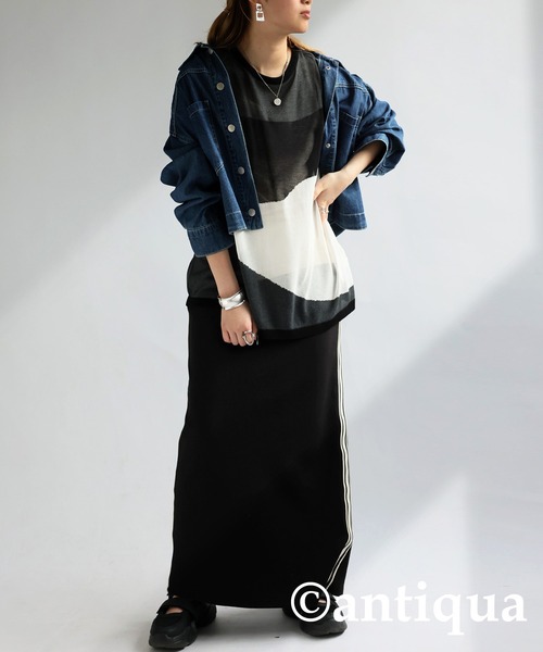 antiqua(アンティカ)の「麻タッチシアートップス(Tシャツ/カットソー・レディース・ベージュ/ブラック・ONESIZE)」の4枚目の写真