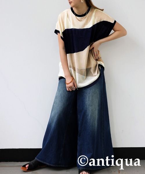 antiqua(アンティカ)の「麻タッチシアートップス(Tシャツ/カットソー・レディース・ベージュ/ブラック・ONESIZE)」の13枚目の写真