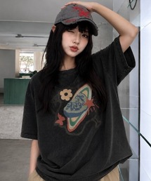 リゾート グラフィック ピグメント 韓国 ストリート y2k 古着風 ビッグシルエット プリント 半袖 Tシャツ