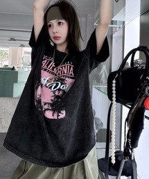 リゾート グラフィック ピグメント 韓国 ストリート y2k 古着風 ビッグシルエット プリント 半袖 Tシャツ