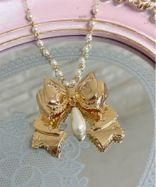 axes femme kawaii（アクシーズファムカワイイ）の「リボンネックレス（ネックレス・レディース・アンティークゴールド/ゴールド・FREE）」の2枚目の写真