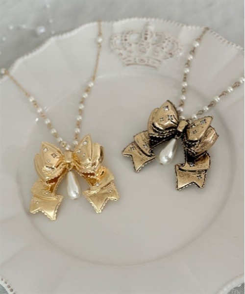 axes femme kawaii（アクシーズファムカワイイ）の「リボンネックレス（ネックレス・レディース・アンティークゴールド/ゴールド・FREE）」の4枚目の写真