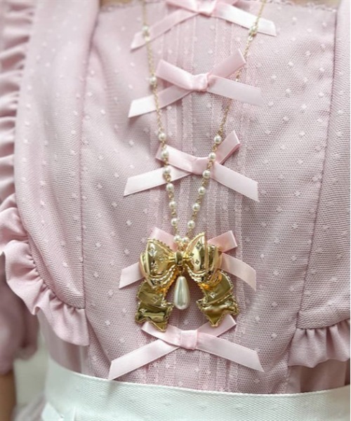 axes femme kawaii（アクシーズファムカワイイ）の「リボンネックレス（ネックレス・レディース・アンティークゴールド/ゴールド・FREE）」の5枚目の写真