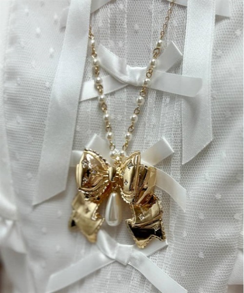 axes femme kawaii（アクシーズファムカワイイ）の「リボンネックレス（ネックレス・レディース・アンティークゴールド/ゴールド・FREE）」の6枚目の写真