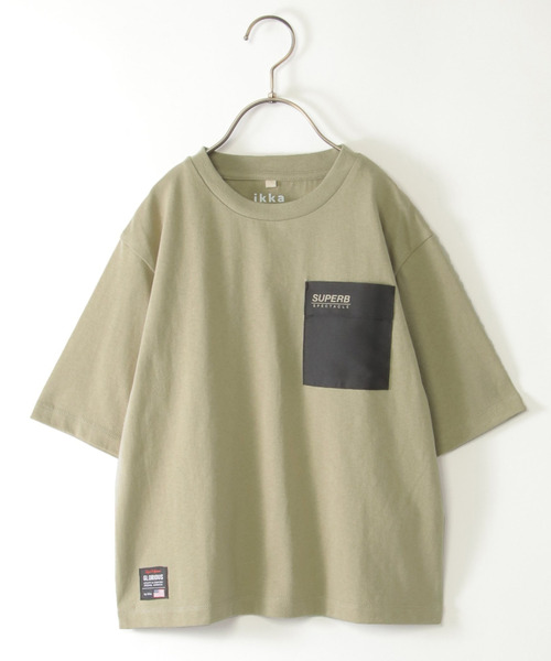 ikka（イッカ）の「6分袖異素材ポケロゴTシャツ（120~160cm）（Tシャツ/カットソー・キッズ・オフホワイト/オリーブ/ブラック・150/140/130/120/160）」の3枚目の写真