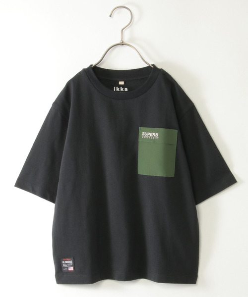 ikka（イッカ）の「6分袖異素材ポケロゴTシャツ（120~160cm）（Tシャツ/カットソー・キッズ・オフホワイト/オリーブ/ブラック・150/140/130/120/160）」の2枚目の写真