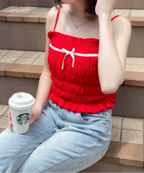 clear(クリア)の「配色リボンニットキャミソール(キャミソール・レディース・ブラック/レッド/ブルー・F)」の20枚目の写真