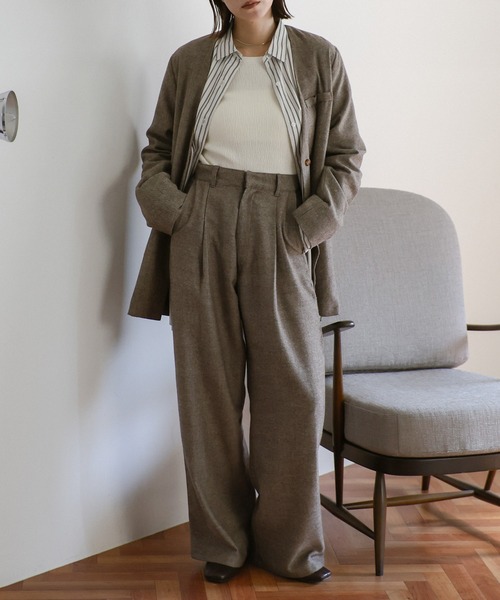 select MOCA（セレクトモカ）の「ツイードタックパンツ（スラックス・レディース・チャコール/ブラウン・MEDIUM/LARGE）」の4枚目の写真