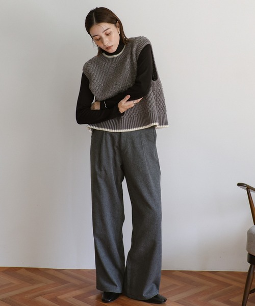 select MOCA（セレクトモカ）の「ツイードタックパンツ（スラックス・レディース・チャコール/ブラウン・MEDIUM/LARGE）」の19枚目の写真