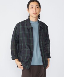 チェック柄　ブルゾン　バックファスナー ブルゾン（ブルー・ネイビー/青色系・チェック柄）ファッション