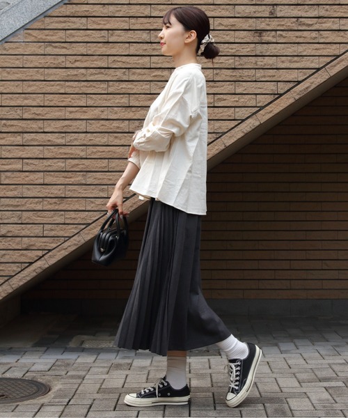 DANTON（ダントン）の「DANTON/ダントン　ヘンリーネックプルオーバーシャツ　HENLEY NECK PULLOVER SHIRT　DT-B0304 OCV（シャツ/ブラウス・レディース・アイボリー/グレー・38）」の9枚目の写真