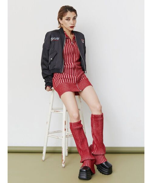 EVRIS（エヴリス）の「プレーティングリブレッグウォーマー（レッグウォーマー・レディース・グレー/レッド/アイボリー・FREE）」の4枚目の写真