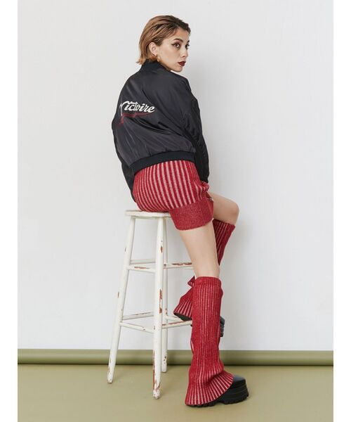 EVRIS（エヴリス）の「プレーティングリブレッグウォーマー（レッグウォーマー・レディース・グレー/レッド/アイボリー・FREE）」の5枚目の写真