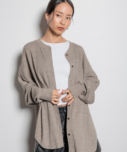 HEREIAM(ヘレイアム)の「【HEREIAM】1枚で季節横断!/ワッフル2WAYカーディガン(カーディガン/ボレロ・レディース・ブラック/オフホワイト/チャコール/杢グレー/ブラウン/アイボリー/パープル/ブラウン系・FREE)」の7枚目の写真