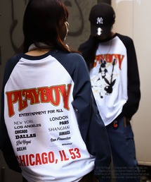 PLAYBOY（プレイボーイ）の「【PLAYBOY】×【SEQUENZ】 バンド プリント ルーズシルエット ラグラン 長袖 Tシャツ / ロンT（Tシャツ/カットソー）」