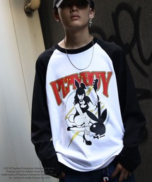 【PLAYBOY】×【SEQUENZ】 バンド プリント ルーズシルエット ラグラン 長袖 Tシャツ / ロンT