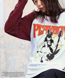 PLAYBOY（プレイボーイ）の「【PLAYBOY】×【SEQUENZ】 バンド プリント ルーズシルエット ラグラン 長袖 Tシャツ / ロンT（Tシャツ/カットソー）」