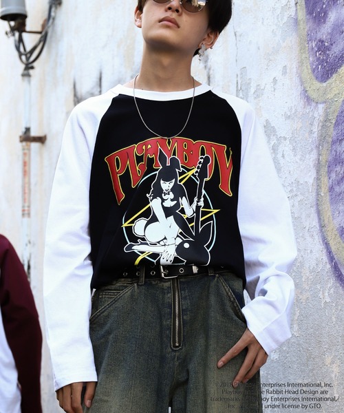 PLAYBOY(プレイボーイ)の「【PLAYBOY】×【SEQUENZ】 バンド プリント ルーズシルエット ラグラン 長袖 Tシャツ / ロンT(Tシャツ/カットソー・メンズ・ネイビー/ブラック/ホワイト/ワイン・SMALL/MEDIUM/LARGE/X-LARGE)」の13枚目の写真