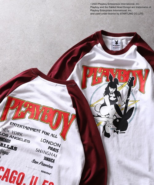 PLAYBOY プレイボーイ ロングTシャツ PLAYBOY】×【SEQUENZ】 バンド プリント ルーズシルエット
