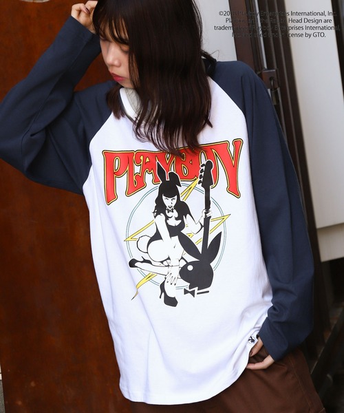 PLAYBOY(プレイボーイ)の「【PLAYBOY】×【SEQUENZ】 バンド プリント ルーズシルエット ラグラン 長袖 Tシャツ / ロンT(Tシャツ/カットソー・メンズ・ネイビー/ブラック/ホワイト/ワイン・SMALL/MEDIUM/LARGE/X-LARGE)」の5枚目の写真