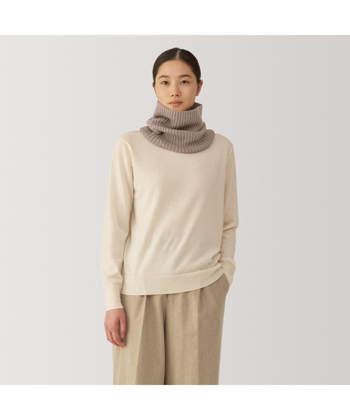 首のチクチクを抑えた ウール混 リブ編み ネックウォーマー 23