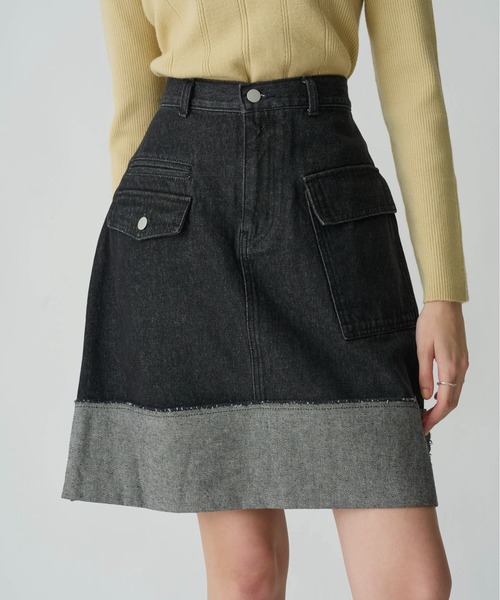 WILLFULLY(ウィルフリー)の「roll up hem various pocket mini SK(デニムスカート・レディース・ホワイト/ライトブルー/ブラック・M/S)」の2枚目の写真