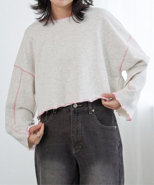 VENCEEXCHANGE（ヴァンスエクスチェンジ）の「裏毛配色ステッチトップス（Tシャツ/カットソー・レディース・オフホワイト/チャコール/チェリーレッド・FREE）」の22枚目の写真