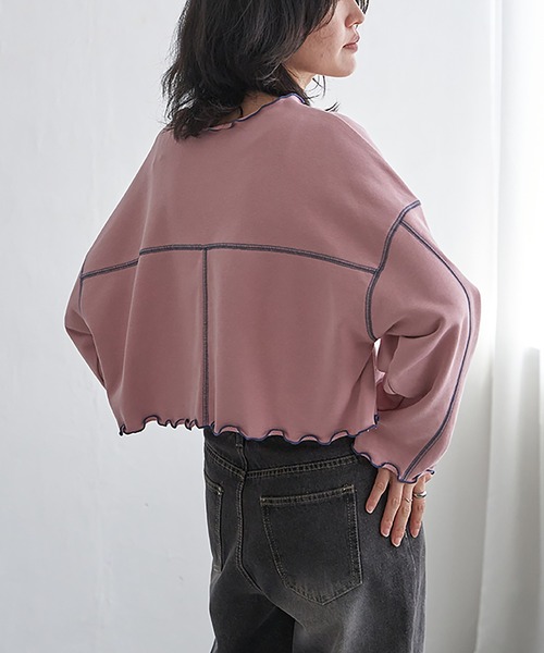 VENCEEXCHANGE（ヴァンスエクスチェンジ）の「裏毛配色ステッチトップス（Tシャツ/カットソー・レディース・オフホワイト/チャコール/チェリーレッド・FREE）」の3枚目の写真