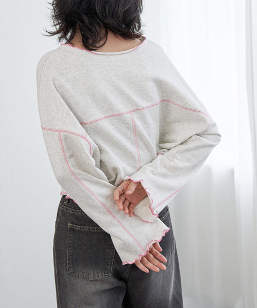 VENCEEXCHANGE（ヴァンスエクスチェンジ）の「裏毛配色ステッチトップス（Tシャツ/カットソー・レディース・オフホワイト/チャコール/チェリーレッド・FREE）」の8枚目の写真