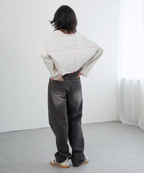 VENCEEXCHANGE（ヴァンスエクスチェンジ）の「裏毛配色ステッチトップス（Tシャツ/カットソー・レディース・オフホワイト/チャコール/チェリーレッド・FREE）」の11枚目の写真