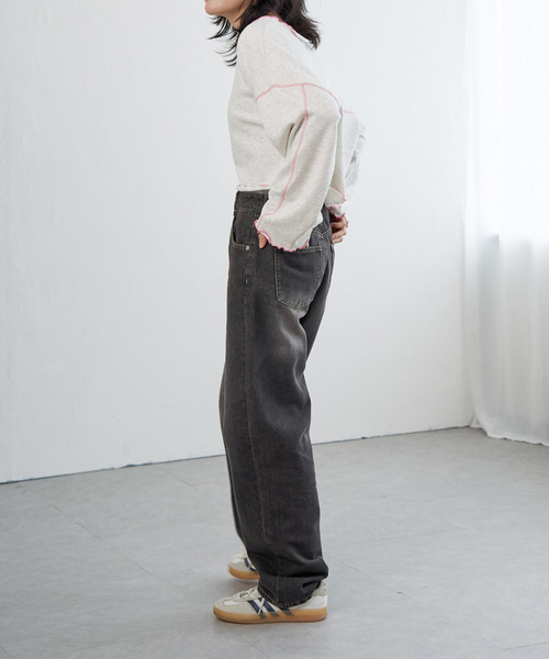 VENCEEXCHANGE（ヴァンスエクスチェンジ）の「裏毛配色ステッチトップス（Tシャツ/カットソー・レディース・オフホワイト/チャコール/チェリーレッド・FREE）」の12枚目の写真