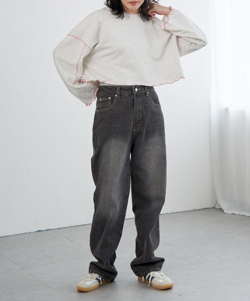 VENCEEXCHANGE（ヴァンスエクスチェンジ）の「裏毛配色ステッチトップス（Tシャツ/カットソー・レディース・オフホワイト/チャコール/チェリーレッド・FREE）」の5枚目の写真