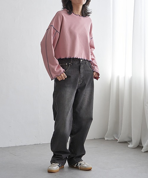 VENCEEXCHANGE（ヴァンスエクスチェンジ）の「裏毛配色ステッチトップス（Tシャツ/カットソー・レディース・オフホワイト/チャコール/チェリーレッド・FREE）」の14枚目の写真